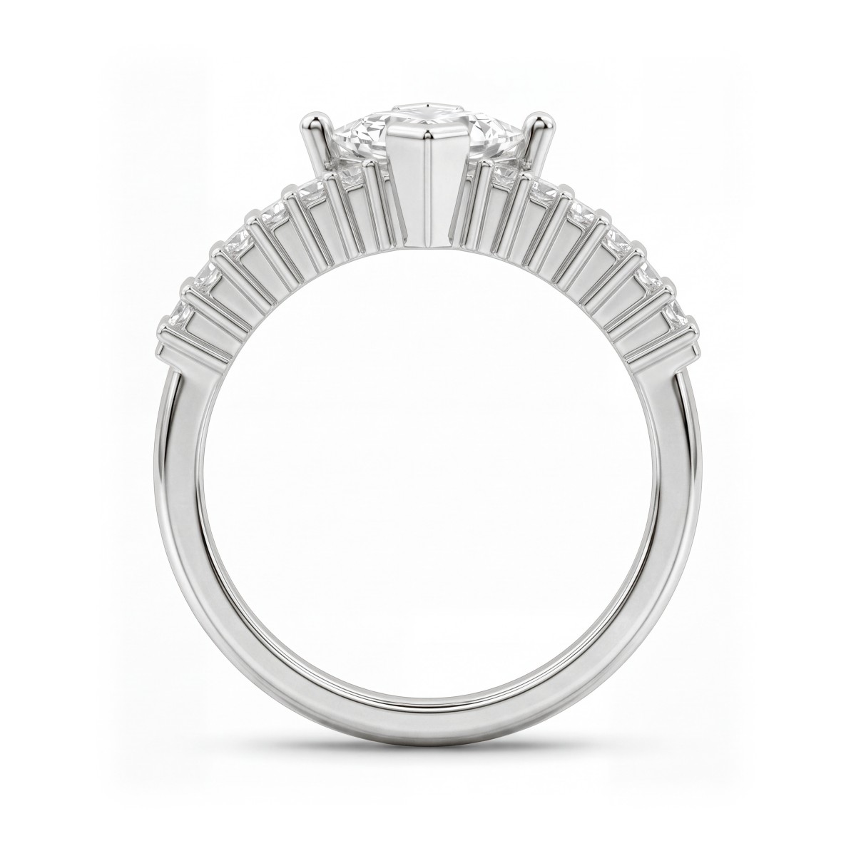 Princelle - art deco prsten s moissanitem v brusu princess a stupňovitými rameny s bagetami