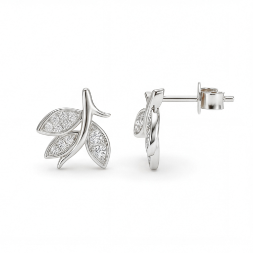 Pavé Leaves - peckové náušnice s moissanitem