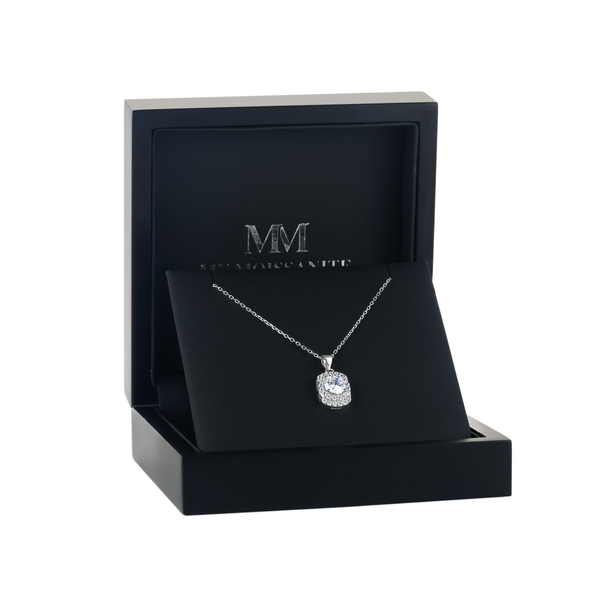 Memento - přívěsek s moissanitem v briliantovém brusu s designem pavé halo